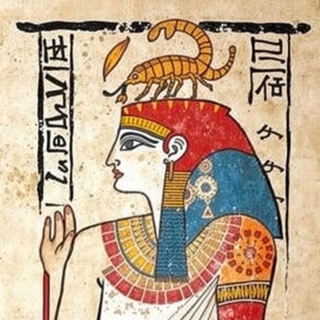 Ancient Egyptian artwork depicting the goddess Serket with a scorpion