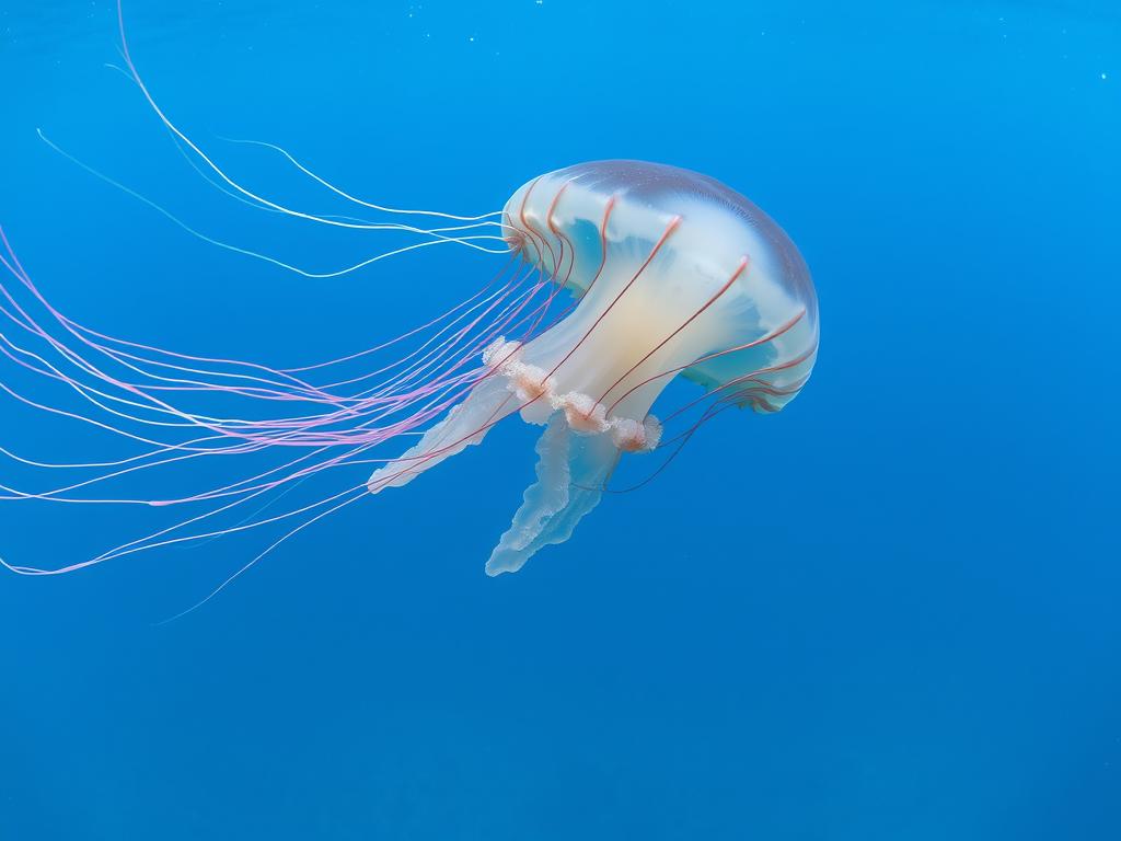 Box jellyfish swimming in ocean waters with tentacles extended