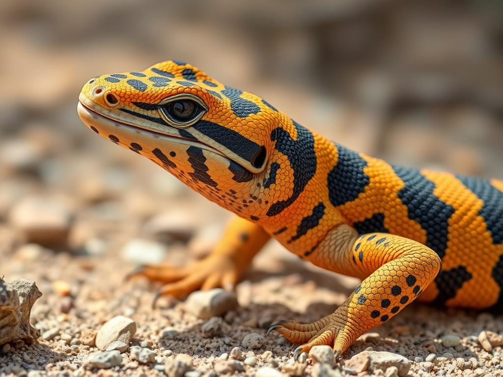 Gila monster lizard showing banded pattern and venomous glands
