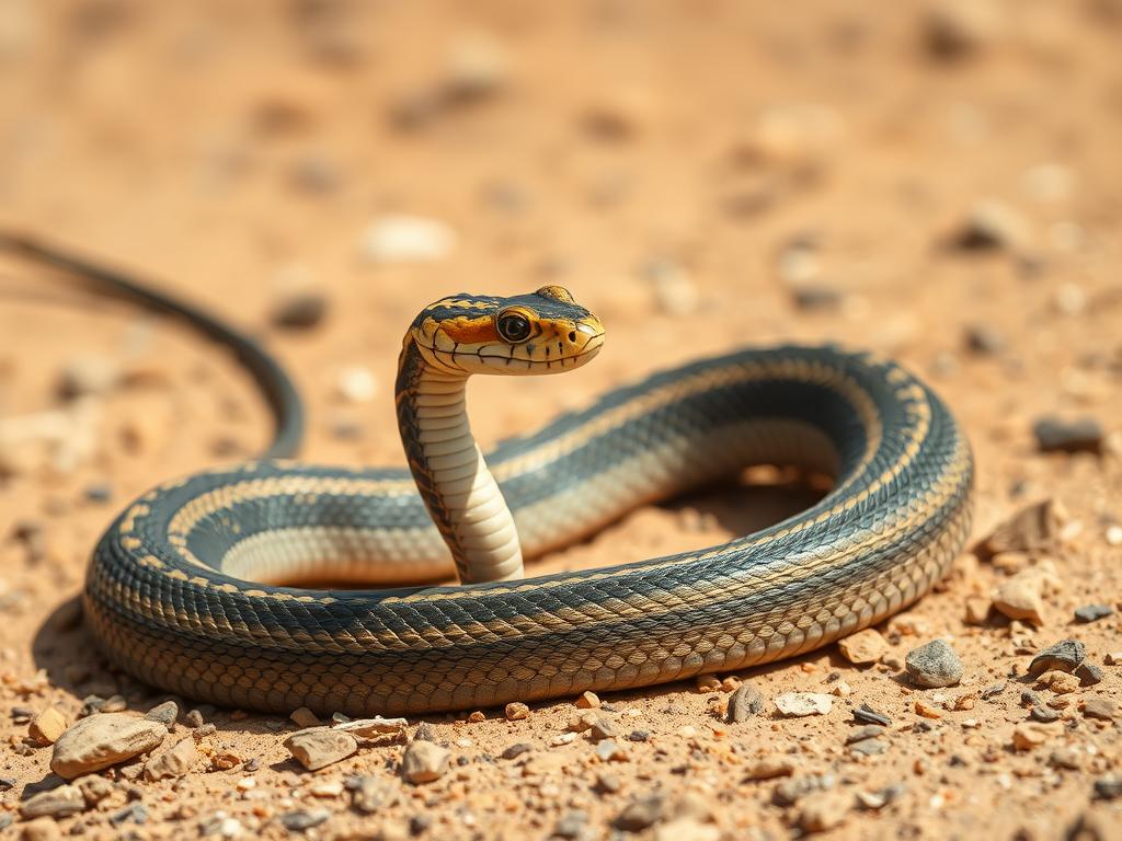 Inland taipan snake in defensive posture in Australian outback