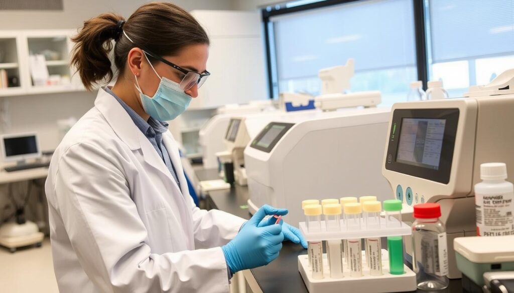 Laboratory technician performing a dilute Russell viper venom time (dRVVT) test