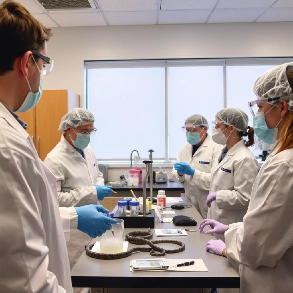Laboratory training session for handling snake venom safely