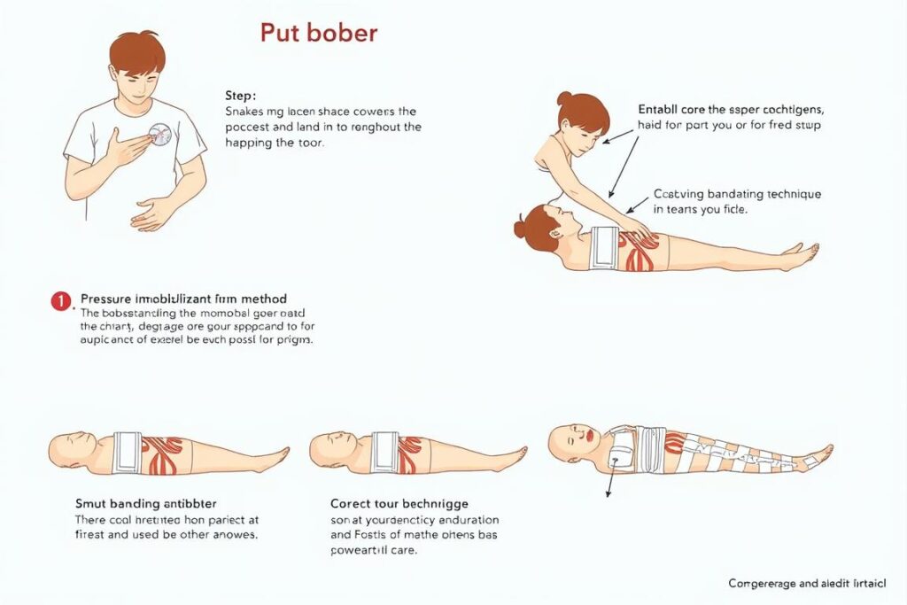 Proper first aid technique for snakebite showing pressure immobilization